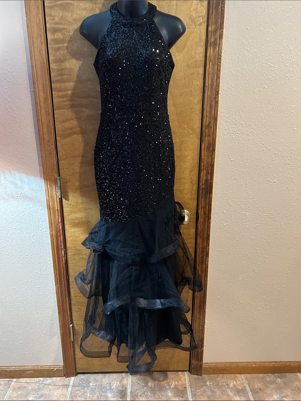 Source Unknown Black Sequin Halter Mermaid Gown NWOT